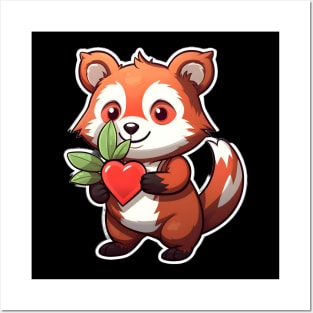 Adorable Red Panda with a Heart-Shaped Gift Posters and Art